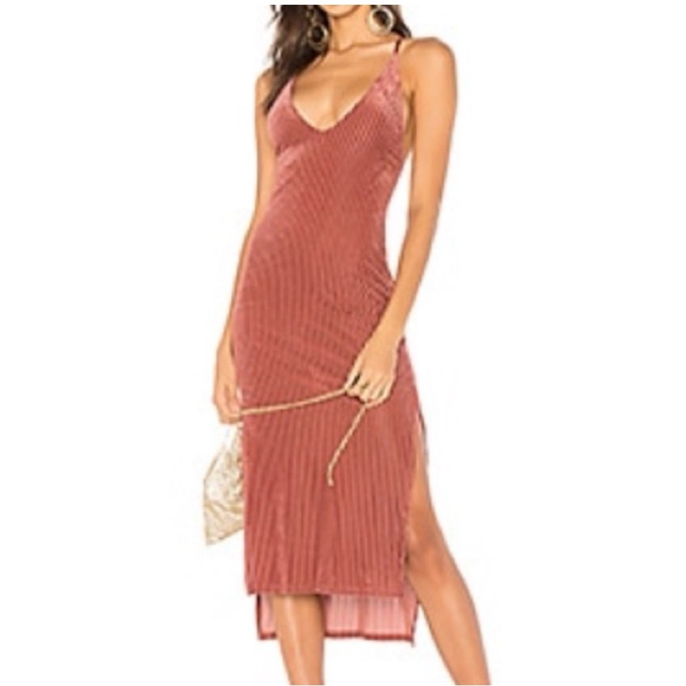Revolve Privacy Please Lotus Velvet Striped Midi Corset Back Dress.